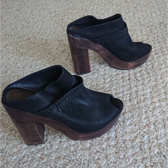 Joie black leather platform mule heels size 38 - Picture 1 of 13